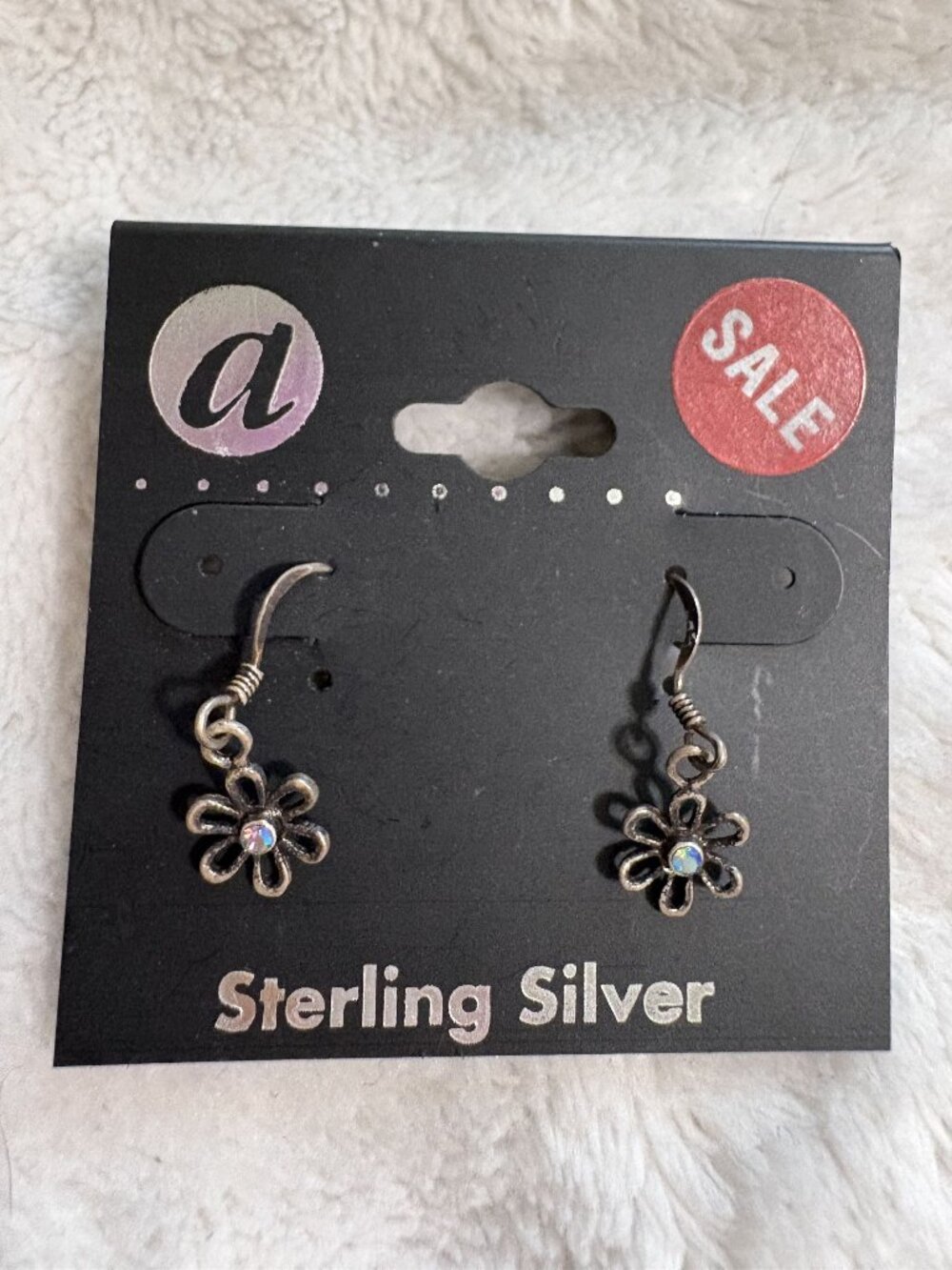 Claire's NWT Sterling Silver Flower Floral Dangle Earrings Y2K Early 2000s Vinta